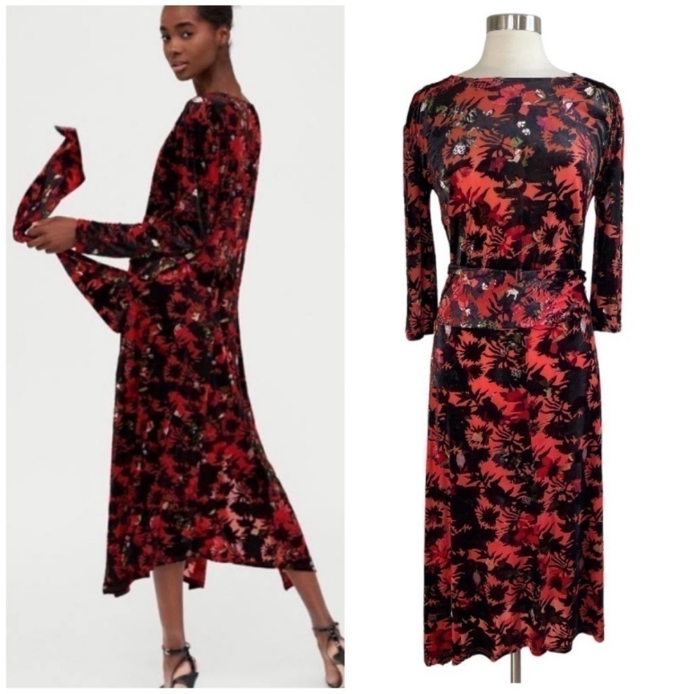 Zara Red and Black Floral Dress